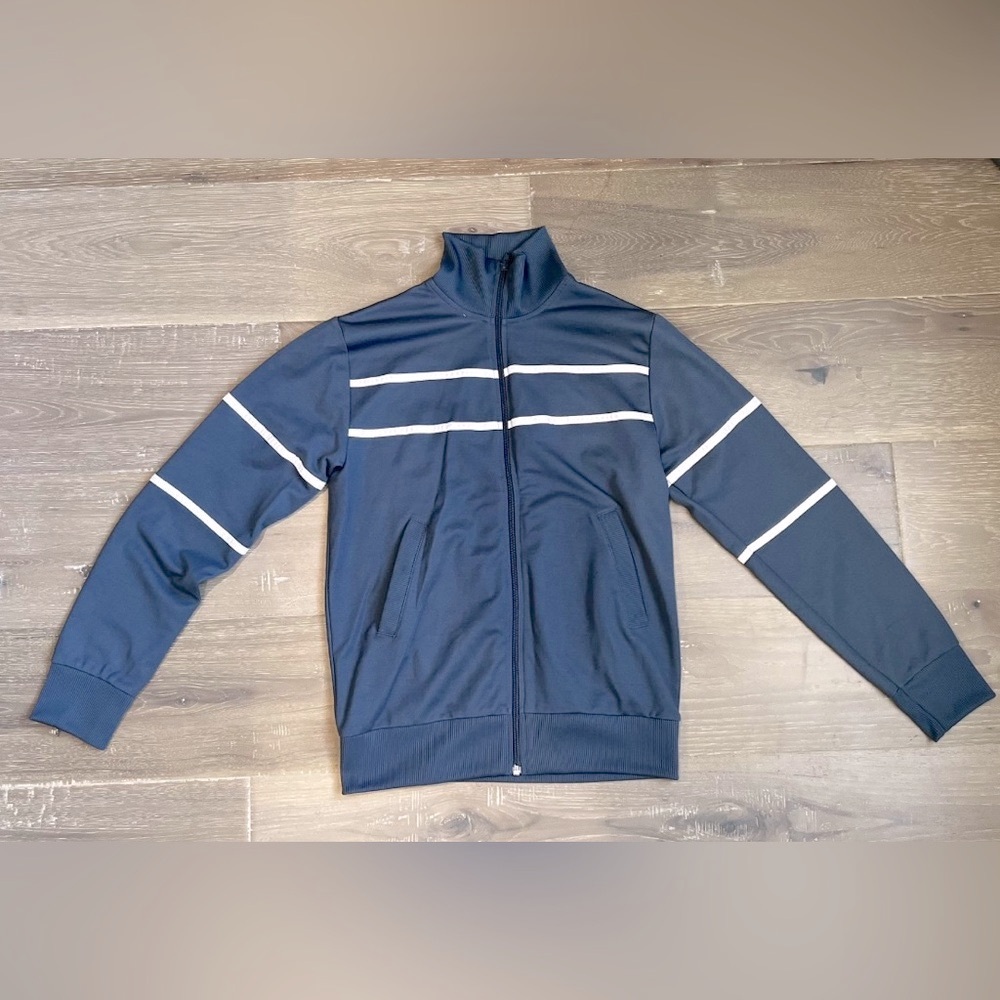 Blue Jersey Jacket with White Stripes